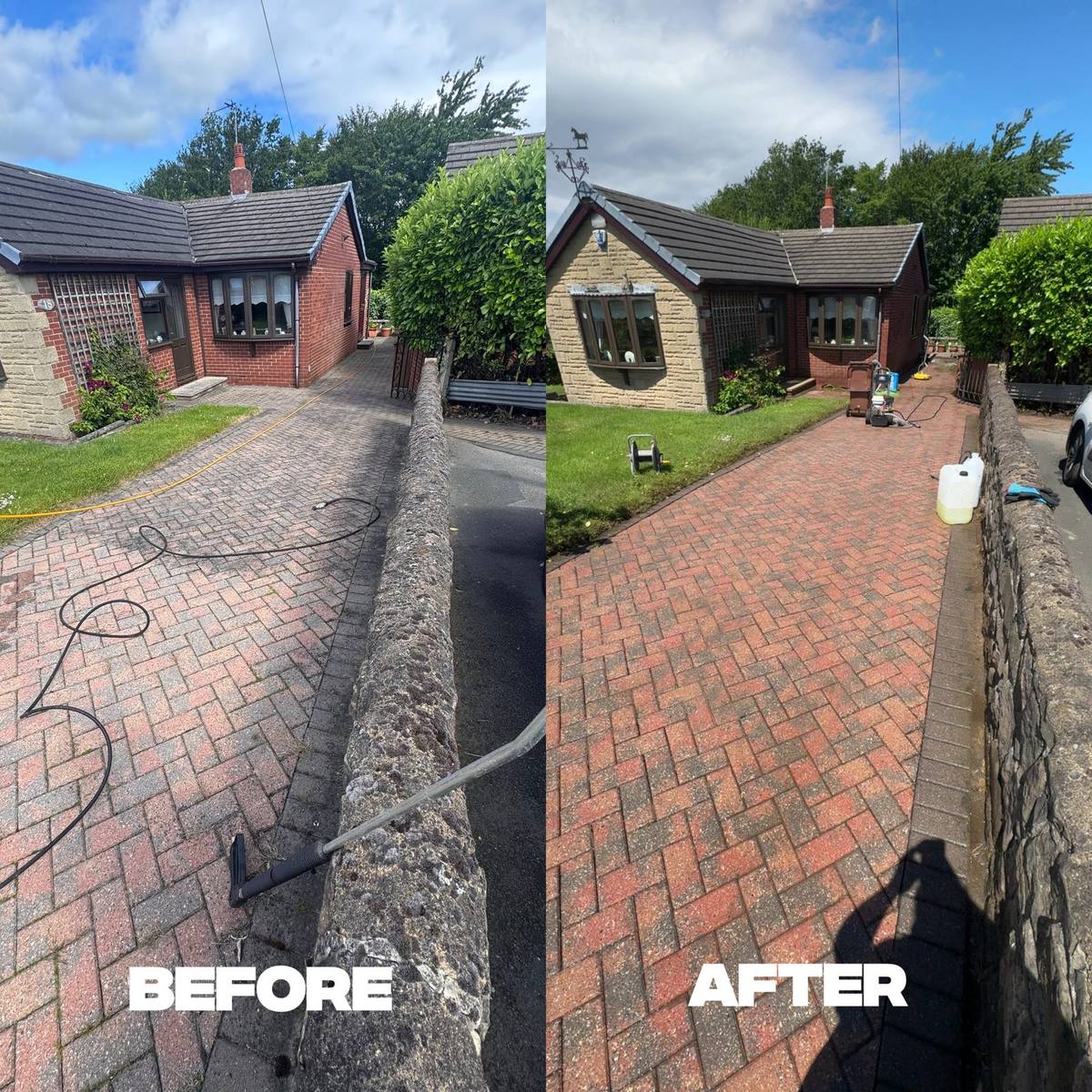 Bungalow Driveway before and after professional cleaning in Greater Manchester