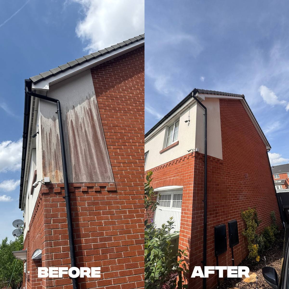 Render & Brick before and after cleaning in Oldham and Manchester