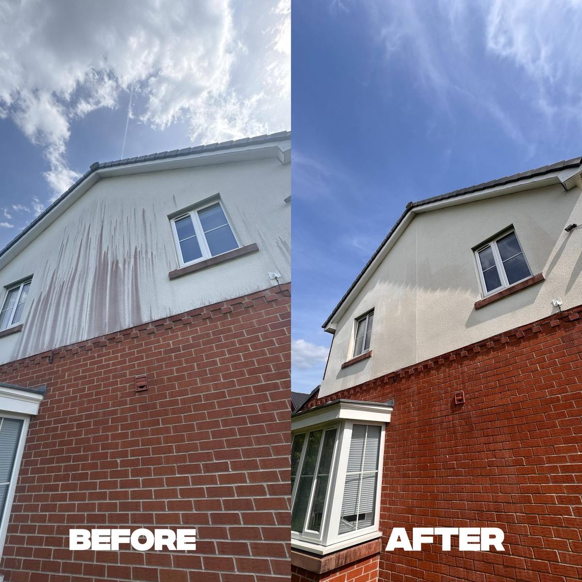 Gable Wall before and after cleaning in Oldham and Manchester