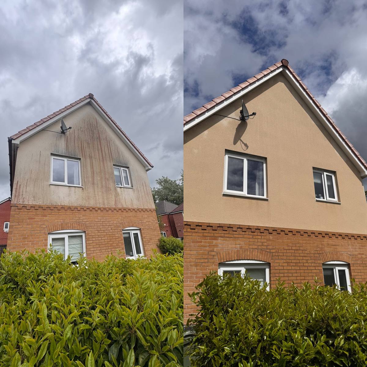 Render Soft Wash before and after professional cleaning in Greater Manchester