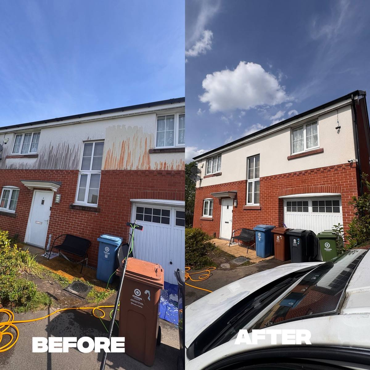 House Side & Render before and after cleaning in Oldham and Manchester