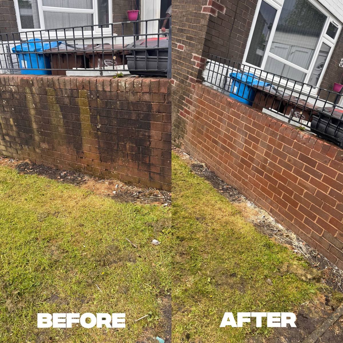Garden Wall Clean before and after professional cleaning in Greater Manchester