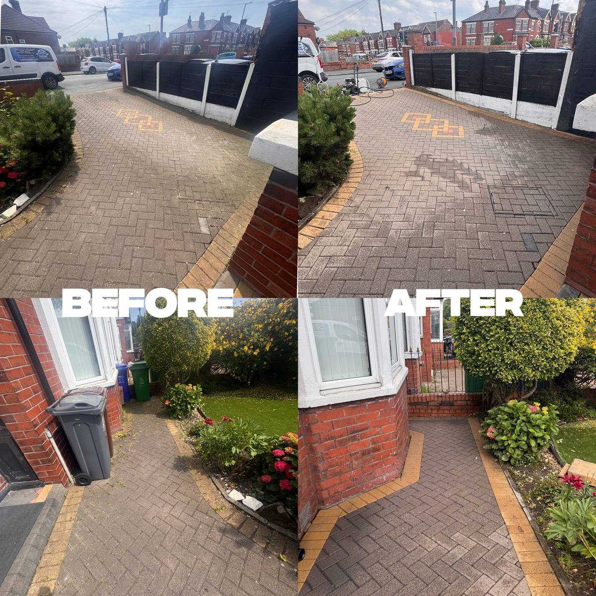 Wide Driveway before and after professional cleaning in Greater Manchester